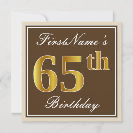 Elegant, Brown, Faux Guld 65e Birthday + Namn Inbjudningar