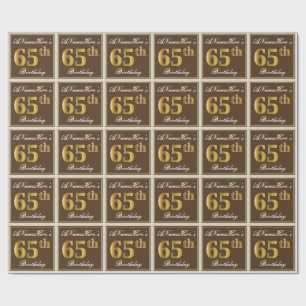 Elegant, Brown, Faux Guld 65e Birthday + Namn Presentpapper