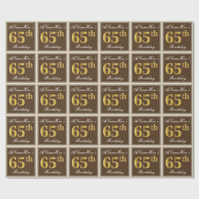 Elegant, Brown, Faux Guld 65e Birthday + Namn Presentpapper (Platt)