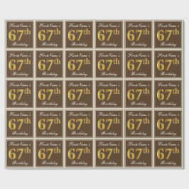 Elegant, Brown, Faux Guld 67:e födelsedagen + Namn Presentpapper