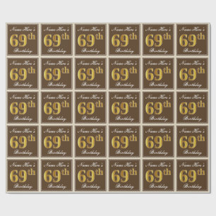 Elegant, Brown, Faux Guld 69:e födelsedagen + Namn Presentpapper