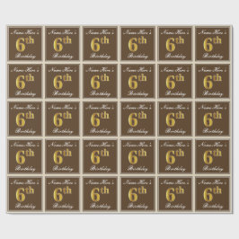 Elegant, Brown, Faux Guld 6e födelsedag + Namn Presentpapper
