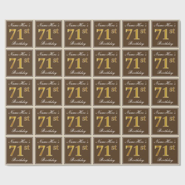Elegant, Brown, Faux Guld 71:a födelsedagen + Namn Presentpapper (Platt)