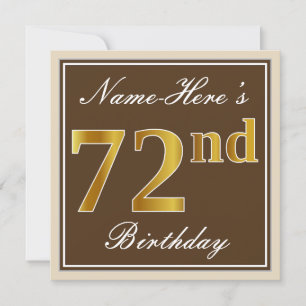 Elegant, Brown, Faux Guld 72:a födelsedagen + Namn Inbjudningar