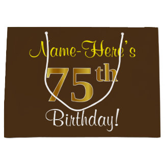 Elegant, Brown, Faux Guld 75:e födelsedag + Namn