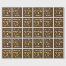 Elegant, Brown, Faux Guld 75:e födelsedag + Namn Presentpapper