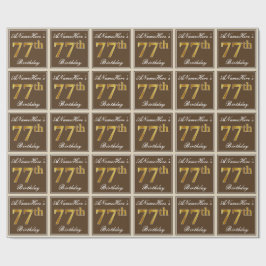 Elegant, Brown, Faux Guld 77:e födelsedagen + Namn Presentpapper