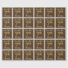 Elegant, Brown, Faux Guld 7:e födelsedag + Namn Presentpapper