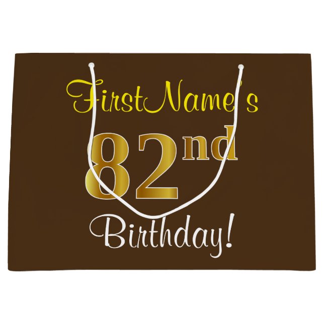Elegant, Brown, Faux Guld 82:a födelsedagen + Namn (Framsidan)