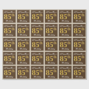 Elegant, Brown, Faux Guld 85:e födelsedagen + Namn Presentpapper