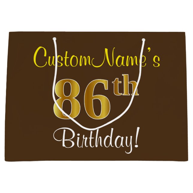 Elegant, Brown, Faux Guld 86:e födelsedagen + Namn (Framsidan)