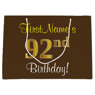 Elegant, Brown, Faux Guld 92:a födelsedagen + Namn