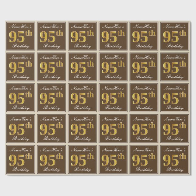 Elegant, Brown, Faux Guld 95:e födelsedagen + Namn Presentpapper (Platt)