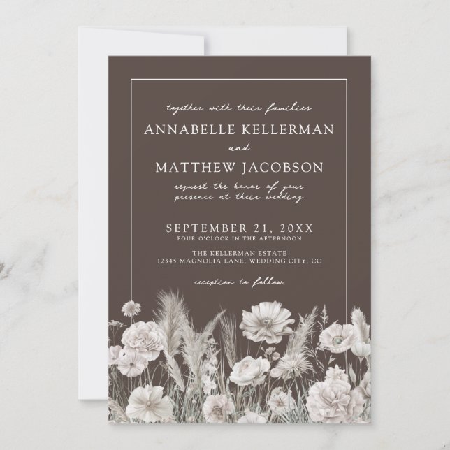 Elegant Brown Floral Boho Wedding Inbjudningar (Framsida)