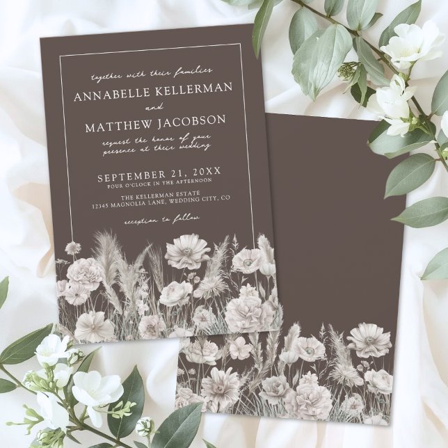 Elegant Brown Floral Boho Wedding Inbjudningar (Elegant Brown Floral Boho Wedding Invitation)