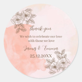 Elegant Brown Flower Personligt bröllp Runt Klistermärke