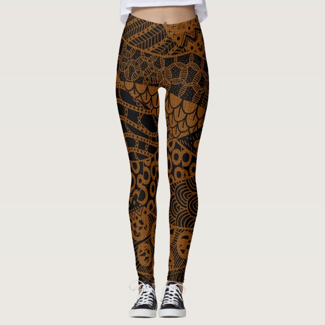 Elegant Brown Geometric Abstrakt Tribal Mönster | Leggings (Framsida)