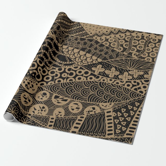 Elegant Brown Geometric Abstrakt Tribal Mönster| Presentpapper (Utrullad)
