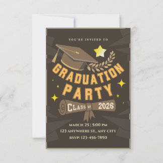 Elegant Brown Gold Graduation Party Invitation Inbjudningar