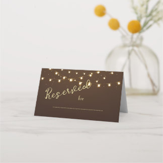 Elegant Brown & Gold String Lights Wedding Placeringskort