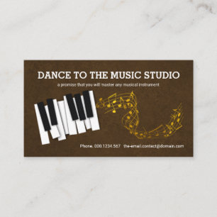 Elegant Brown Grunge Piano Nycklar Guld Musik note Visitkort