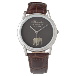 Elegant Brown & Guld Elephant Monogram Groomsman Armbandsur