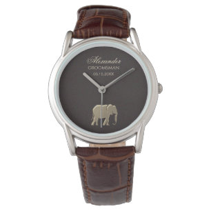 Elegant Brown & Guld Elephant Monogram Groomsman Armbandsur