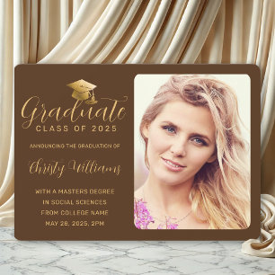Elegant Brown Guld Photo College Graduation Meddelande