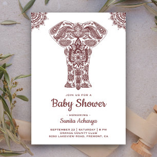 Elegant Brown Henna Indian Elephant Baby Shower Inbjudningar