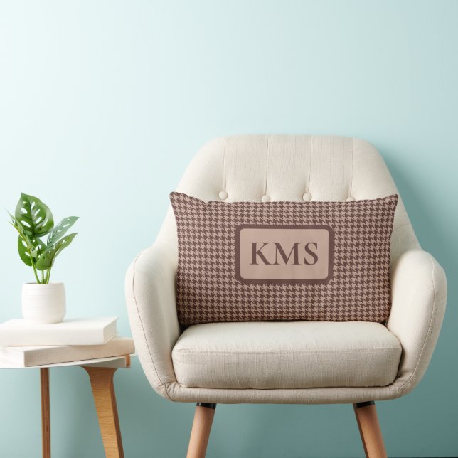 Elegant Brown Houndstooth Monogram Classic Preppy Lumbarkudde (Stol)