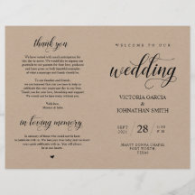 Elegant Brown Kraft, Wed Ceremony Folable Program