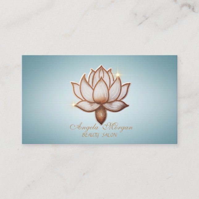 Elegant Brown Lotus Flower Blue Visitkort (Framsida)