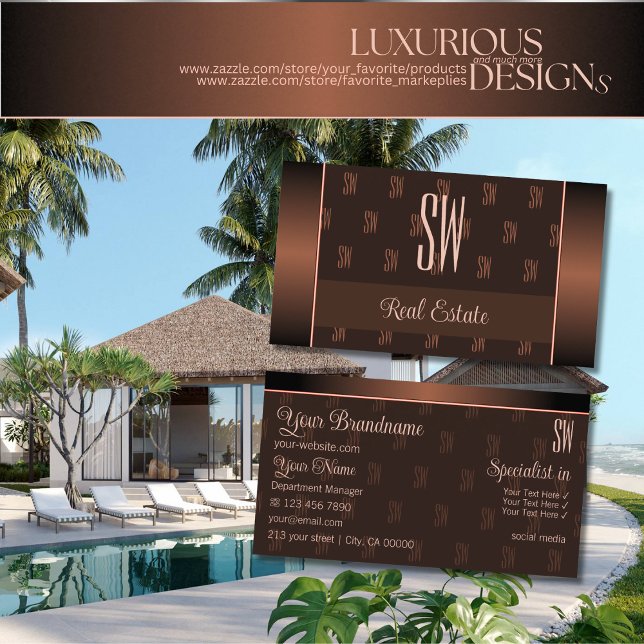 Elegant Brown med Initialer Mönster Professionell Visitkort (Skapare uppladdad)