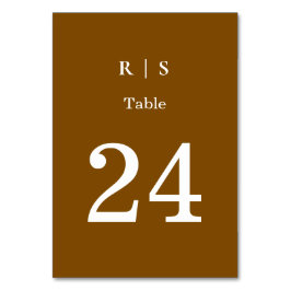 Elegant Brown Monogram Bröllop Bordsnummer Card