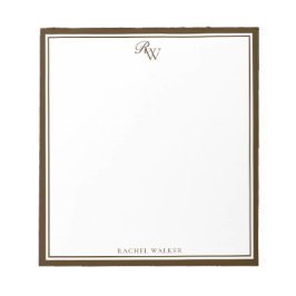 Elegant Brown Monogram Two Border Anteckningsblock