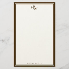Elegant Brown Monogram Two Border Brevpapper