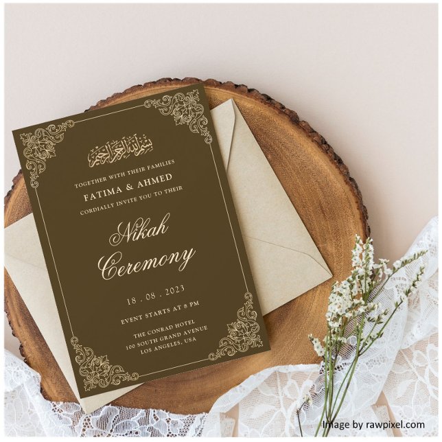 Elegant Brown Nikah Islamic Muslim Bröllop Inbjudningar (Skapare uppladdad)