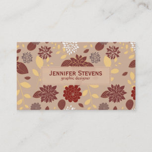 Elegant Brown och Beige Retro Flowers Visitkort