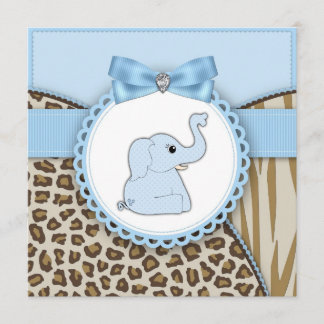 Elegant Brown och Blue Elephant Baby Shower Inbjudningar