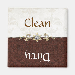 Elegant Brown och Cream Damask Dishwasher Magnet