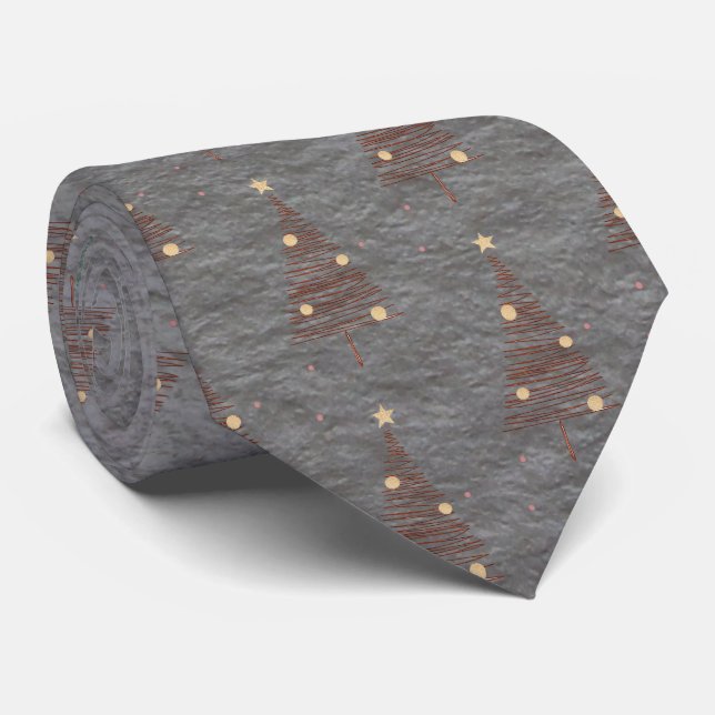 Elegant Brown och Grönt Julgranar Steel Grått Slips (Rullad)
