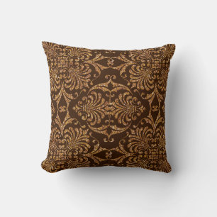 Elegant Brown och Guld Damask Kudde