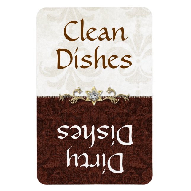 Elegant Brown och Ivory Damask Dishwasher Magnet (Vertikal)