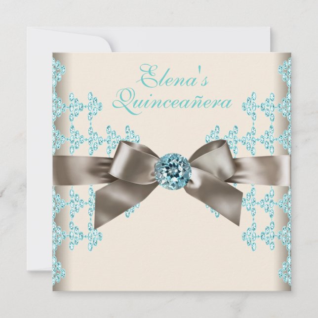 Elegant Brown och Teal Blue Quinceanera Inbjudningar (Framsida)