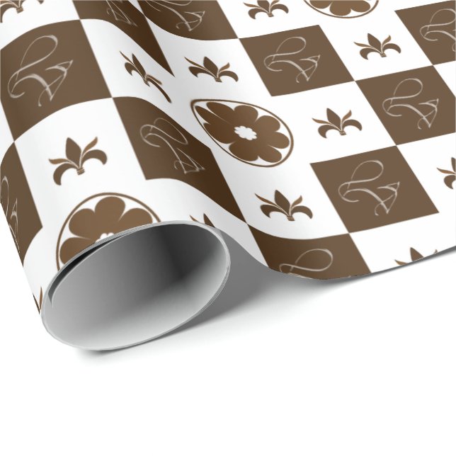 Elegant Brown och White Checkated Mönster Presentpapper (Rullad Hörn)
