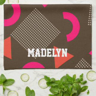 Elegant Brown Orange Geometric Personalized Name  Kökshandduk
