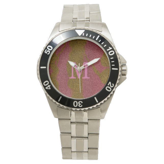 Elegant Brown Pink Glitter Monogram  Armbandsur (Framsida)