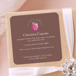 Elegant Brown Raspberry Bakery Ingredient Fyrkantigt Klistermärke