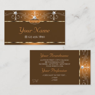 Elegant Brown Squiggles Gnistra Diamonds Monogram Visitkort