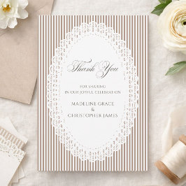 Elegant Brown Stripe Lace Doily Wedding Thank You Tack Kort
